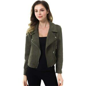 Women’s Solid Long Sleeve Faux Suede Motorcycle Jackets Zipper Short Coats